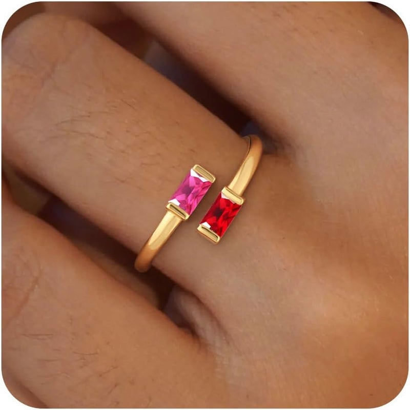 Honsny Gold Birthstone Rings for Women Non Tarnish 14K Gold Plated Adjustable Emerald Ring Cubic Zirconia Gemstone Promise Ring for Her Engagement Personalized Waterproof Jewelry Gifts for Birthday - Image 1